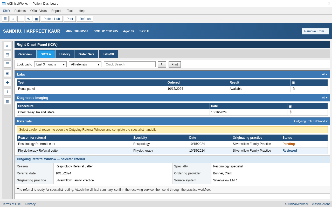 Box Draw Eval example: eClinicalWorks — Right Chart Panel DRTLA referrals
