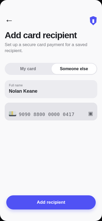 Box Draw Eval example: Revolut — card recipient details